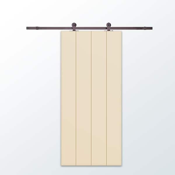 CALHOME 36 in. x 96 in. Beige Painted Composite MDF Paneled Interior Sliding Barn Door with Hardware Kit