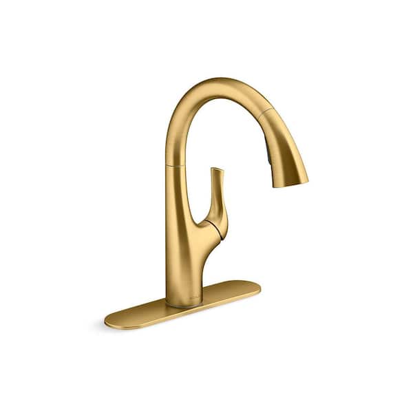 Avi 13.5 in. Single Handle Pull Out Sprayer Kitchen Faucet with 180° Spout Swivel in Vibrant Brushed Moderne Brass