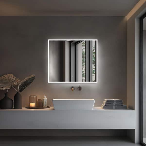 Dreamwerks 36 in. W x 32 in. H Rectangular Frameless LED Wall Mount Bathroom Vanity Mirror with Integrated Touch Switch