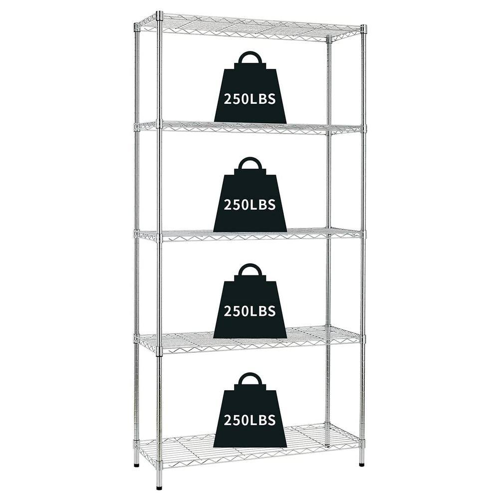 Chrome 5Tier Adjustable Heavy Duty Metal Wire Shelving Unit (36 in. W