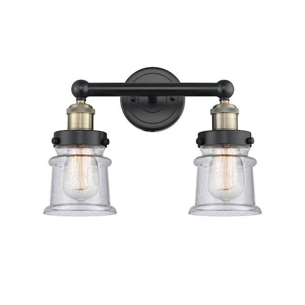 Canton 14.25 in. 2-Light Black Antique Brass Vanity Light with Glass Shade