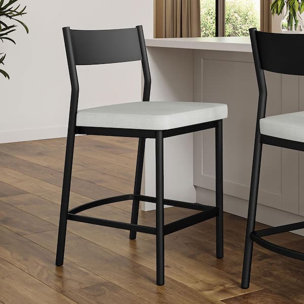 Amisco Madeira 26.75 in. White PVC / Black Metal Counter Stool