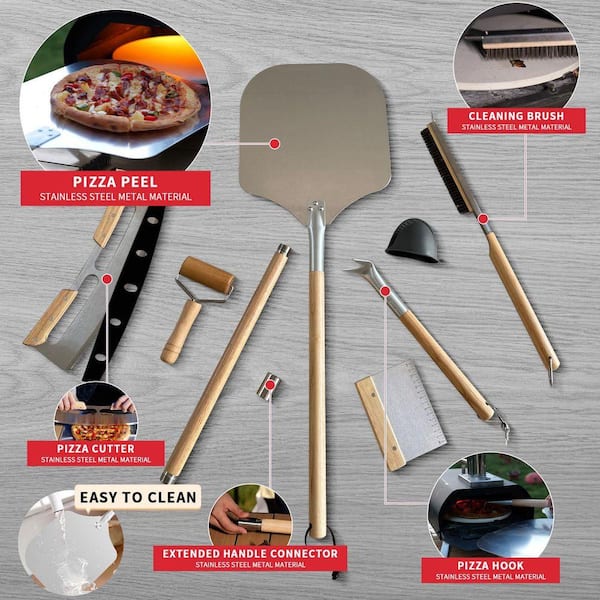 ピザ用具 7 Piece Pizza Oven Accessories Kit Stainless Steel Peel, Brush