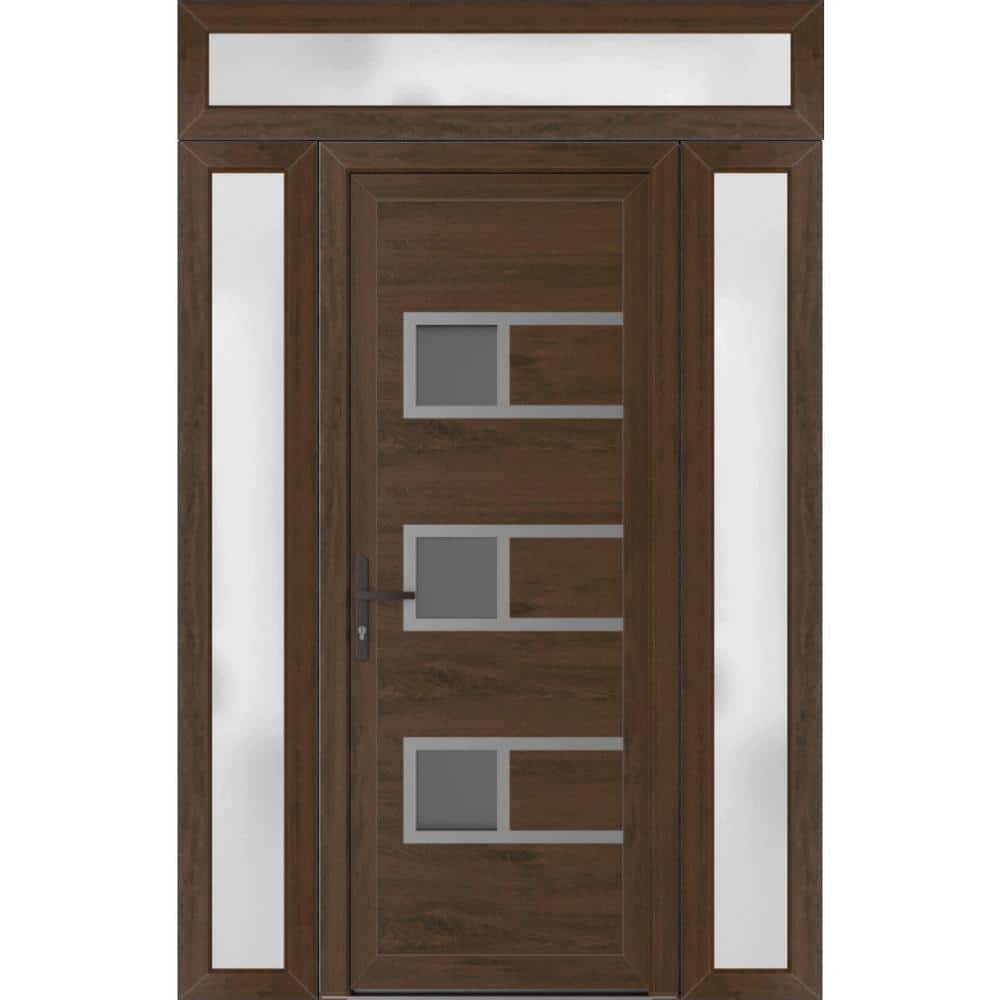 64 in. x 94 in. Right-Hand/Inswing Mirrored Glass Walnut Steel Prehung Front Door with Hardware price history on PriceWatchPro
