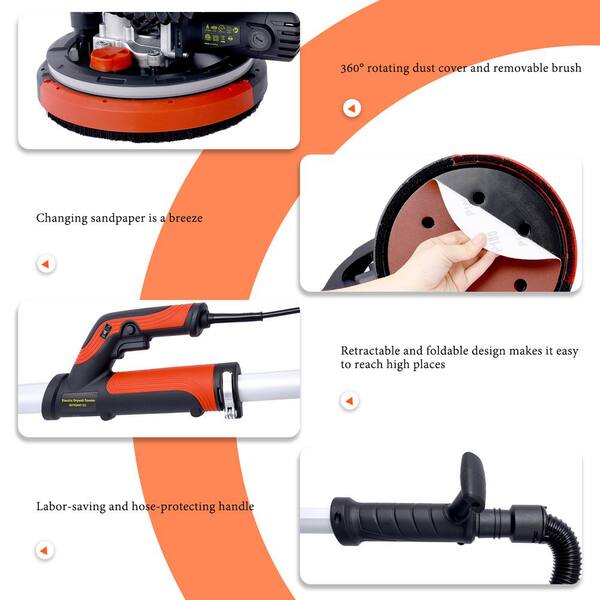 maocao hoom 9.8 in. x 0.8 ft. x 5.7 ft. 780-Watt Electric Drywall Sander 6.5A Motor Dustless Floor Sander Variable Speed 900-1800RPM