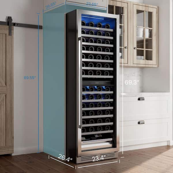24 in. Dual Zone 154-Bottle Wine Cooler Refrigerator Built-in /Freestanding in Stainless Steel (Right-Hinged)