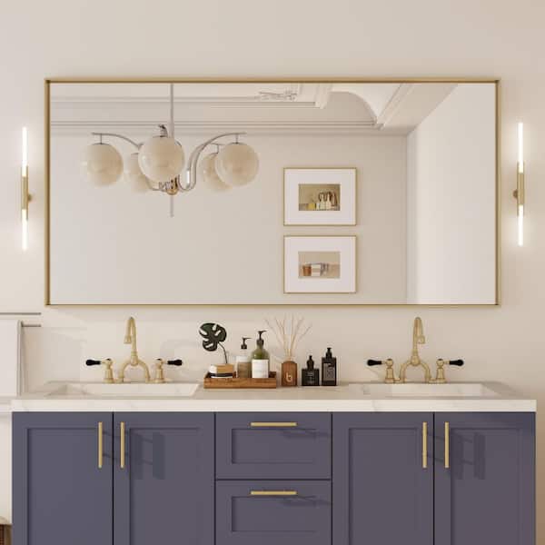 72 in. W x 36 in. H Rectangular Aluminum Framed Wall Bathroom Vanity Mirror in Gold