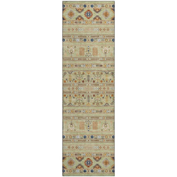 Mayfield Premium Machine Washable Abstract AMF2244 Aloe 2 ft. x 7 ft. Runner Rug