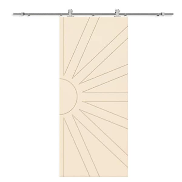 CALHOME 36 in. x 80 in. Beige Stained Composite MDF Paneled Interior Sliding Barn Door with Hardware Kit