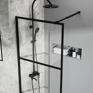 34 in. W x 72 in. H Fixed Single Panel Frameless Shower Door in Black Finish with 1/5 in. (5 mm) Clear Glass