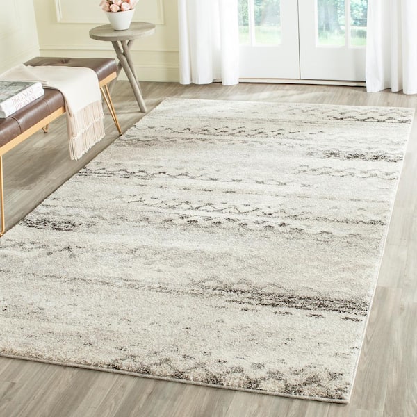 Retro Cream/Gray 8 ft. x 8 ft. Square Striped Area Rug