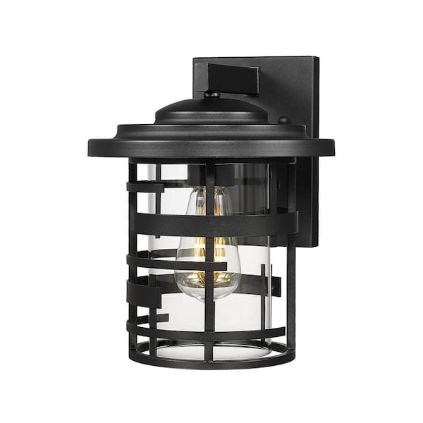 JAZAVA 1-Light Black Medium Farmhouse Outdoor lighting fixture Wall Lantern Sconce For Porch Light