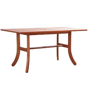 59 in. Reddish Brown Tropical Wood Patio Outdoor Dining Table for 6 Seaters