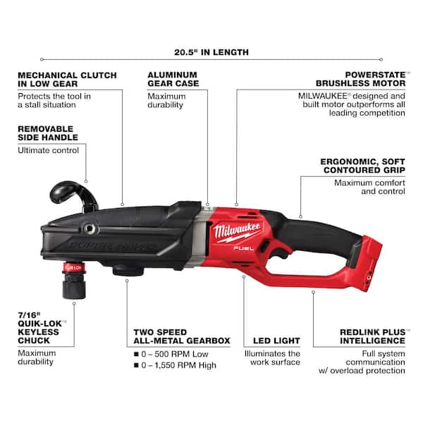M18 FUEL 18V Lithium-Ion Brushless Cordless GEN 2 SUPER HAWG 7/16 in. Right Angle Drill w/6.0 ah Battery