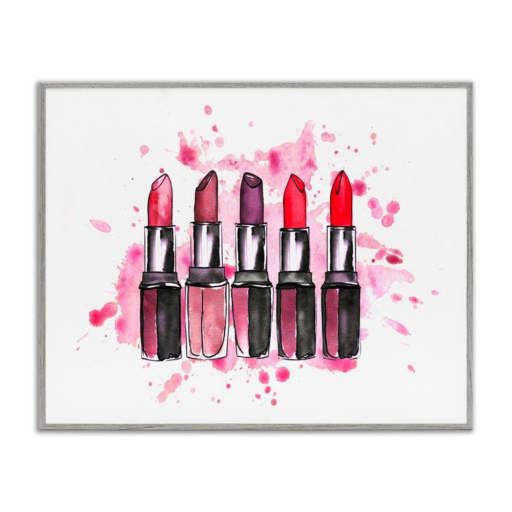Modern Splatter Lipstick by Svetlana Aleynikova Gray Framed Abstract Giclee Art Print 11 in. x 14 in.
