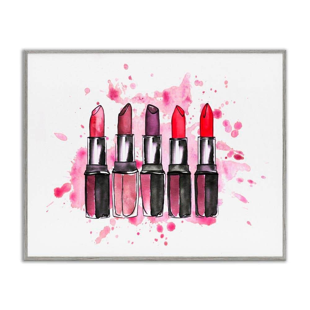 Modern Splatter Lipstick by Svetlana Aleynikova Gray Framed Abstract Giclee Art Print 16 in. x 20 in.