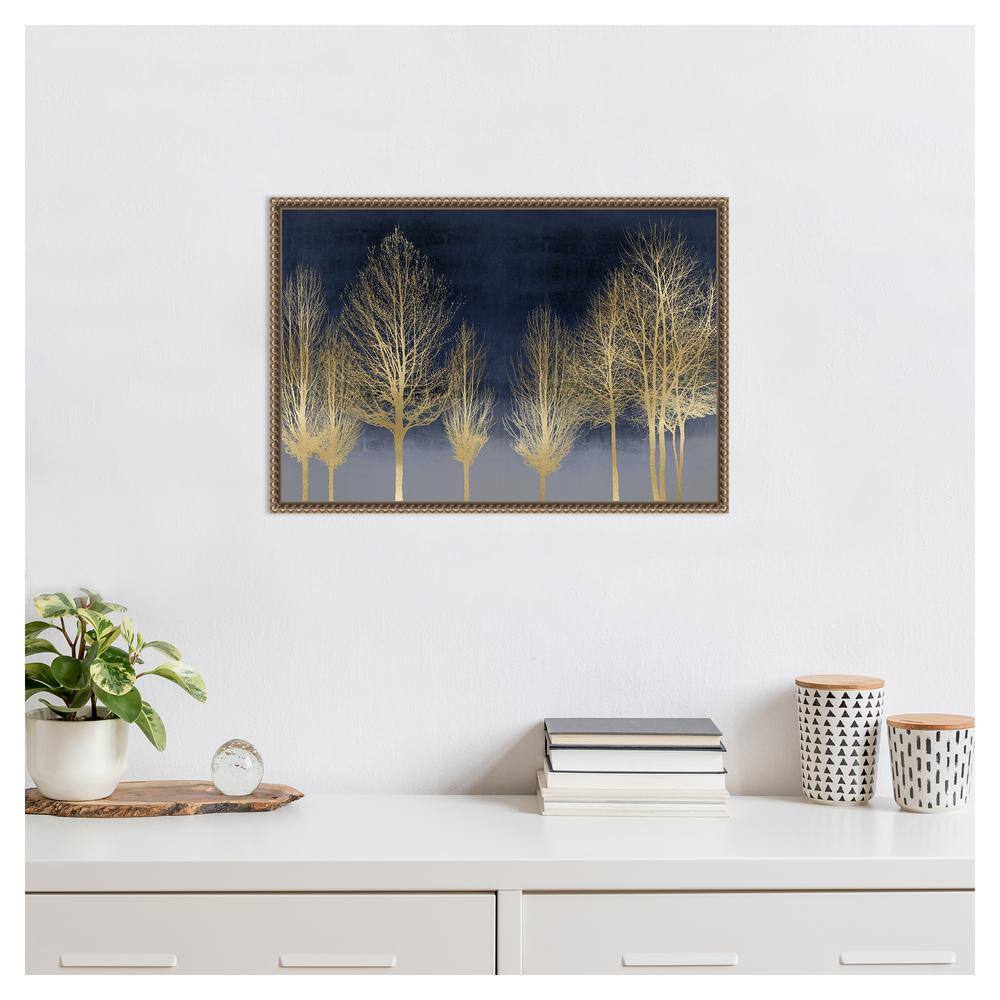 Gold Forest on Blue Canvas Wall Art with Bronze Frame