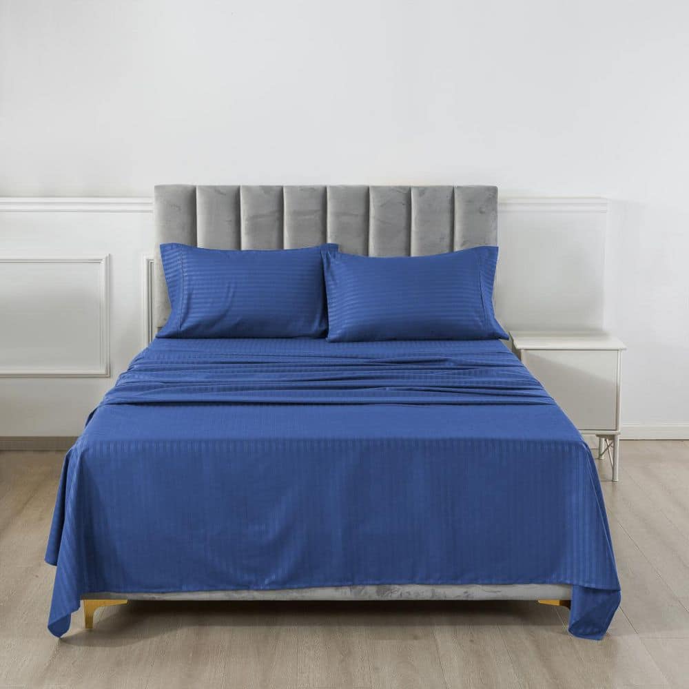 Lux Decor 4-Piece Microfiber Sheet Set Stripe Pattern with Deep Pocket Fitted Sheet and Pillowcase-Queen Navy price history on PriceWatchPro