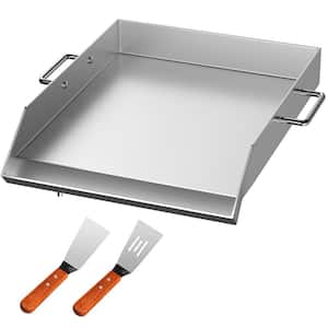 Stainless Steel Griddle, 18 in. x 16 in. Universal Flat Top Rectangular Plate, BBQ Charcoal/Gas Grill with 2-Handles