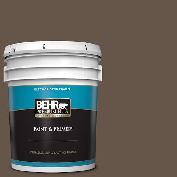 BEHR PREMIUM PLUS 5 gal. #N220-7 Cavalry Brown Satin Enamel Exterior Paint  & Primer 934005 - The Home Depot