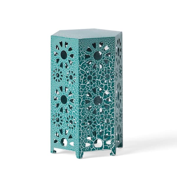 12'' Teal Blue Metal Hexagon Outdoor Side Table