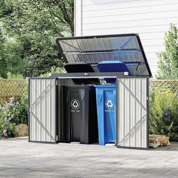 68 in. W x 40 in. D x 51 in. H Galvanized Steel Horizontal Trash Can Storage Shed