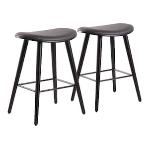 Saddle 25 in. Black Counter Stool in Grey Faux Leather with Black Metal (Set of 2)