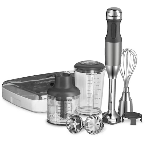 KitchenAid 5-Speed Silver Immersion Blender with Whisk and Chopper