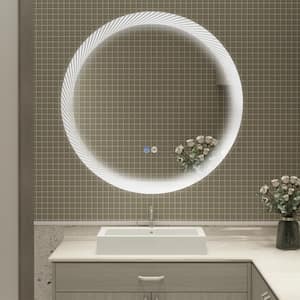 30 in. W x 30 in. H Large Round Frameless with Memory Function and Anti-Fog Wall Mounted Bathroom Vanity Mirror