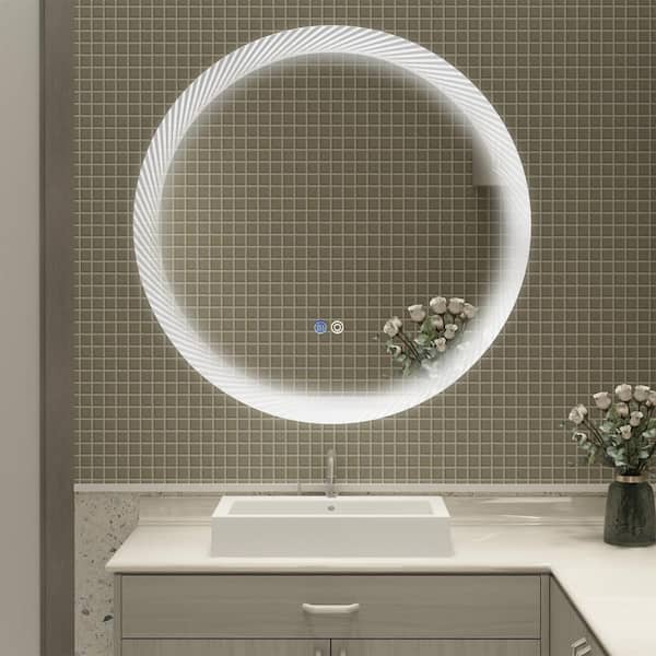 FUNKOL 30 in. W x 30 in. H Large Round Frameless with Memory Function and Anti-Fog Wall Mounted Bathroom Vanity Mirror