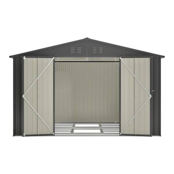 Sudzendf 10 ft. W x 8 ft. Black Metal Outdoor Storage Shed with