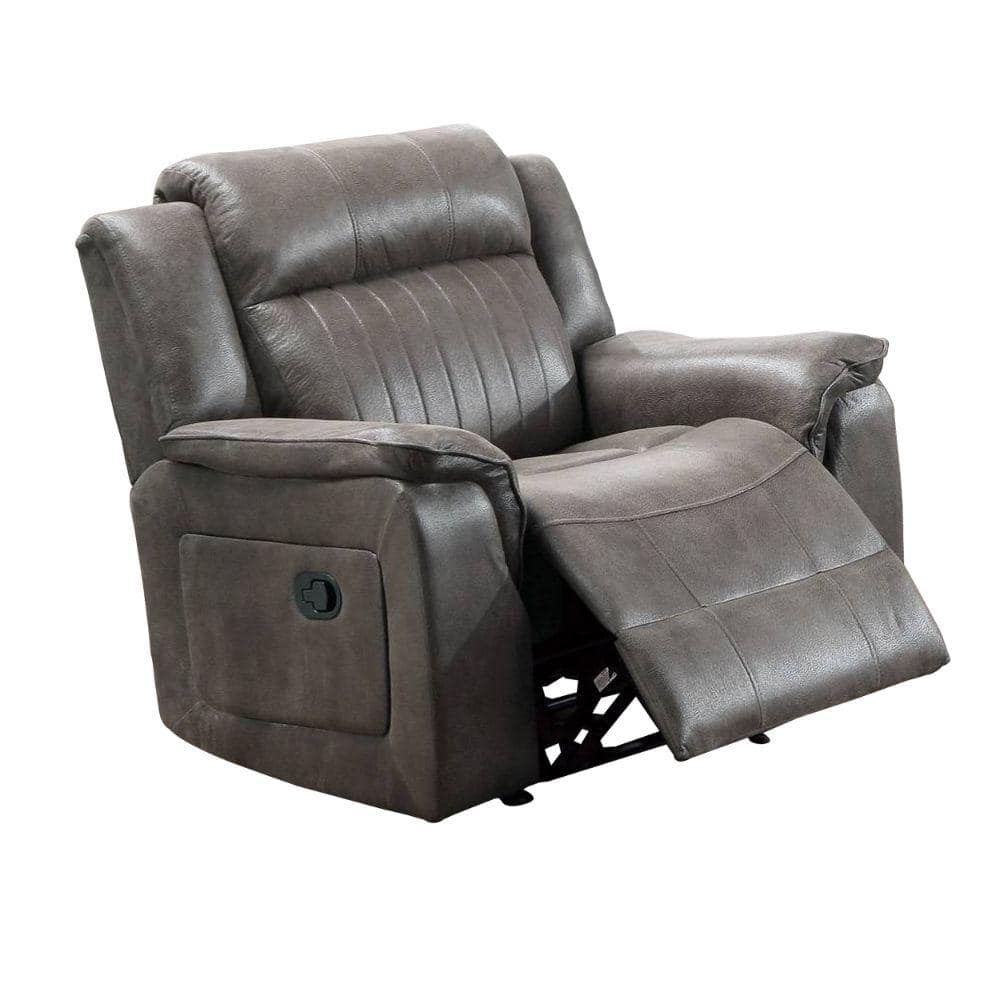 Benjara Black Leather Dual Recliner Sofa With LED Lights Trim Base ...