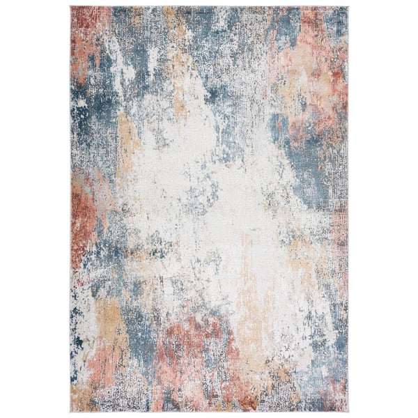 Vogue 9 ft. x 12 ft. Ivory/Blue Rust Distressed Marble Abstract Area Rug
