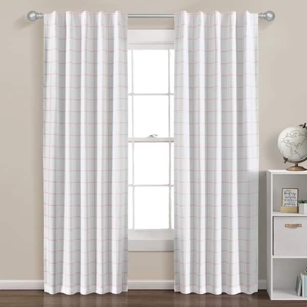 HOMEBOUTIQUE Urban Square Grid 100% Lined White/Blush 84 in. L x 42 in. W Blackout Back Tab/Rod Pocket Window Curtain Panels Set