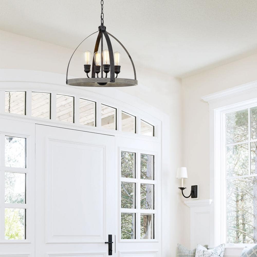Selma 20" Black and Gray Oak Cage Pendant Light