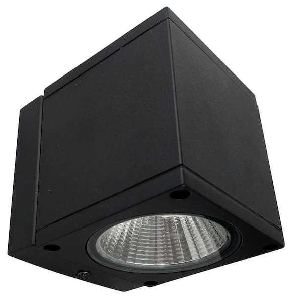 Sunlite 1-Light Black LED Decorative Outdoor Daylight (5000K) Up or Down Wall Lantern Light Cube Sconce Fixture