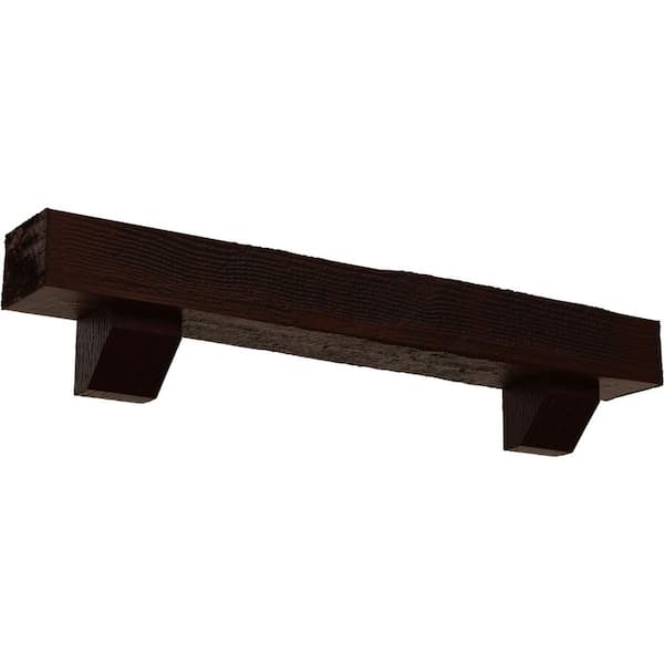 Ekena Millwork 4 in. x 8 in. x 7 ft. Rough Sawn Faux Wood Fireplace Mantel Kit with Ashford Corbels, Natural Pecan