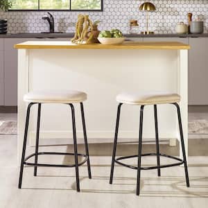 Modern 24 in. Ivory Backless Metal Counter Stool with Polyester Seat, Set of 2