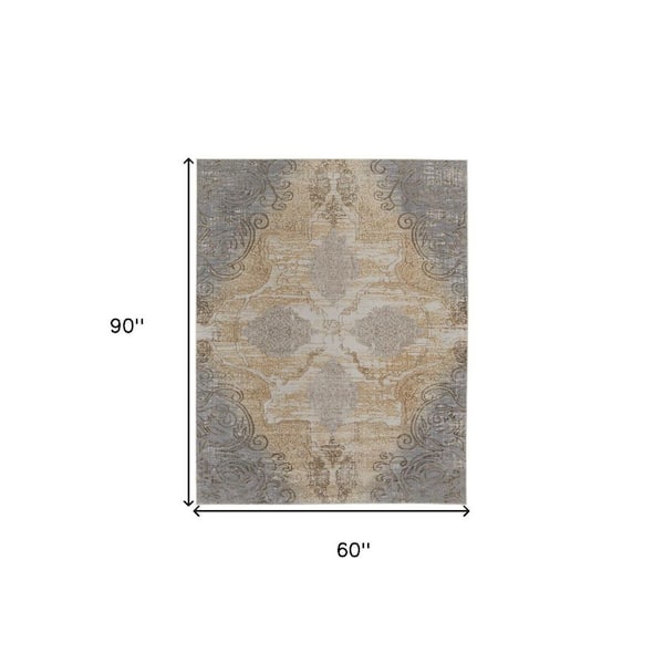 5 ft. x 8 ft. Tan and Gray Floral Area Rug