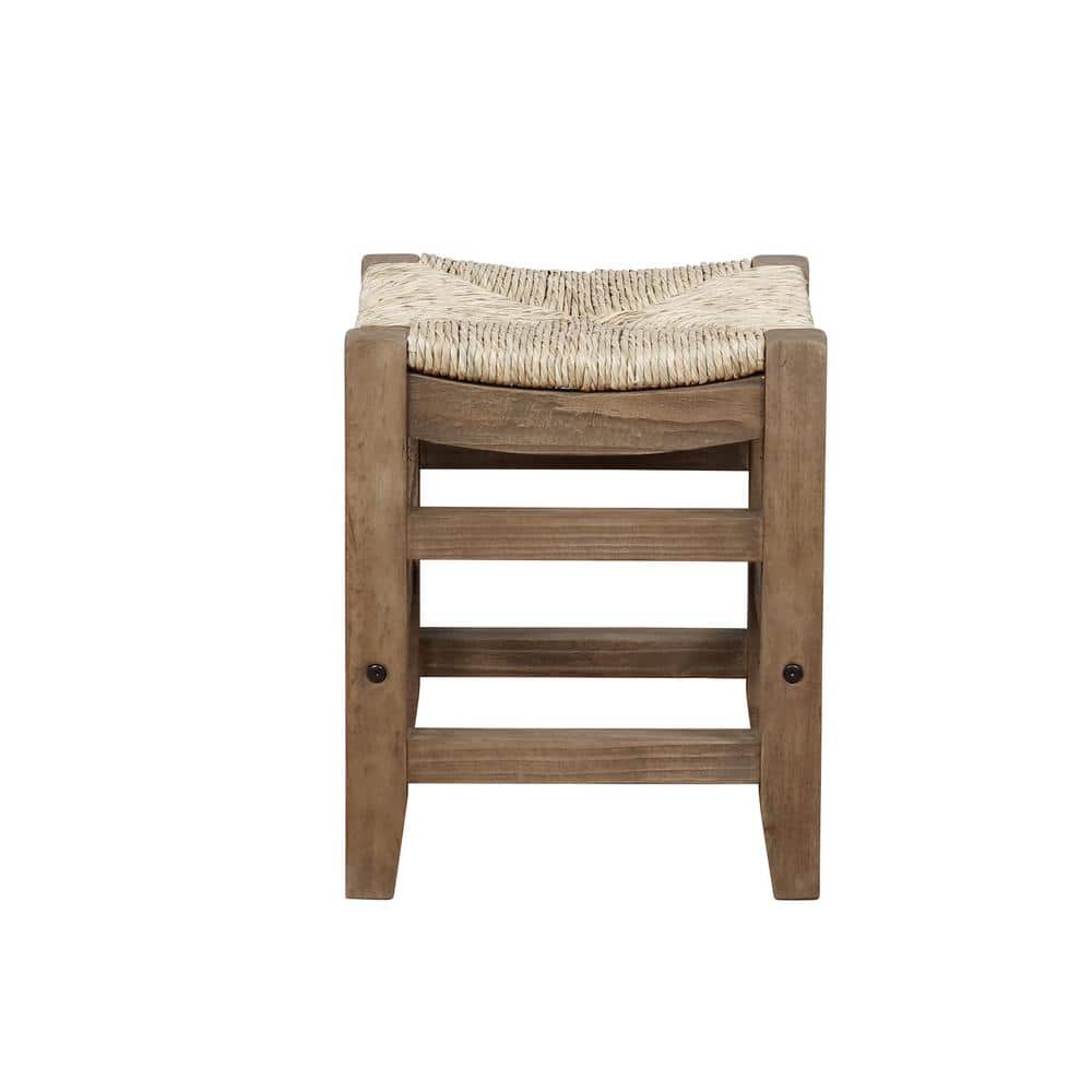 Rustic Industrial 18" Pine Wood Stool with Natural Rush Seat