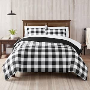 Alex 7-Piece Black and White Plaid Polyester Full Bed in a Bag