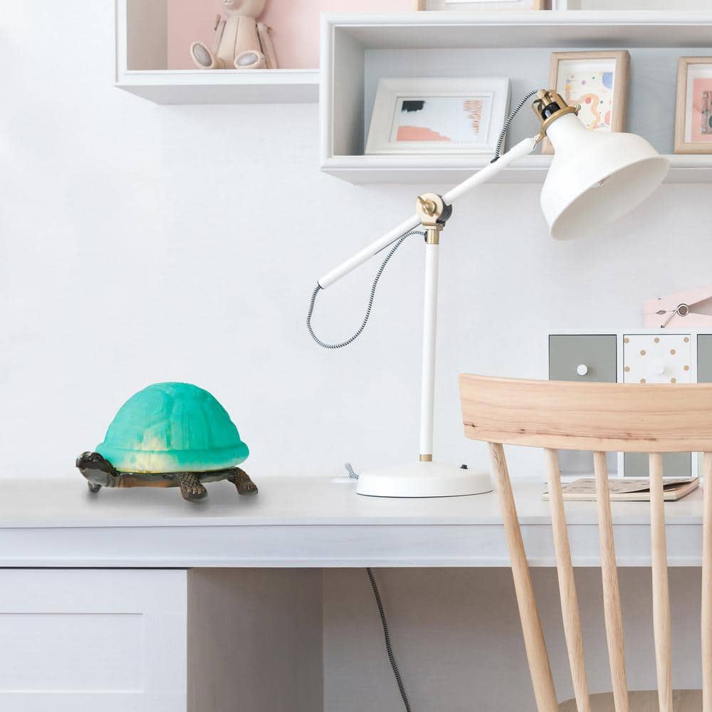 Aqua Glass and Bronze Turtle Accent Lamp