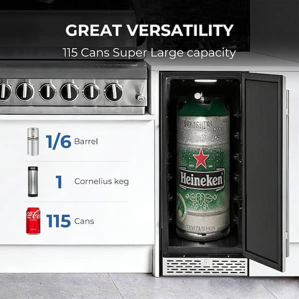 15 in. 115 12 oz. Can Beer Keg Froster Beverage Cooler with Lock Built-In Stainless Steel Digital Controls