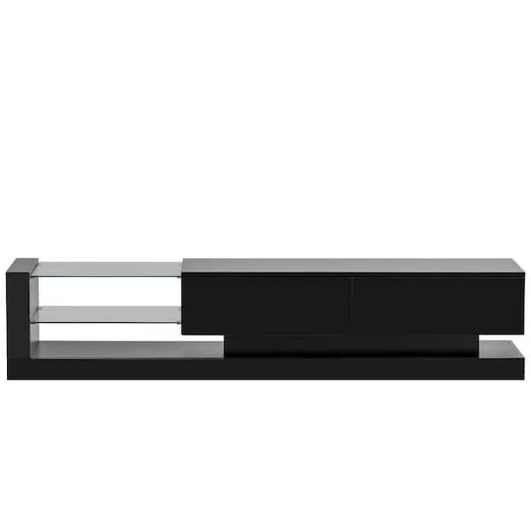 Polibi 70.80 in. Black Modern TV Stand with 2 Cabinets, Fits 75 in. TV, 16-color RGB LED Color Changing Lights