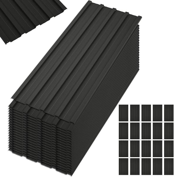 Thanaddo 16.77 in. x 42.52 in. Black Galvanized Metal Roof Panels Hardware Roofing Sheets (20-Pieces)