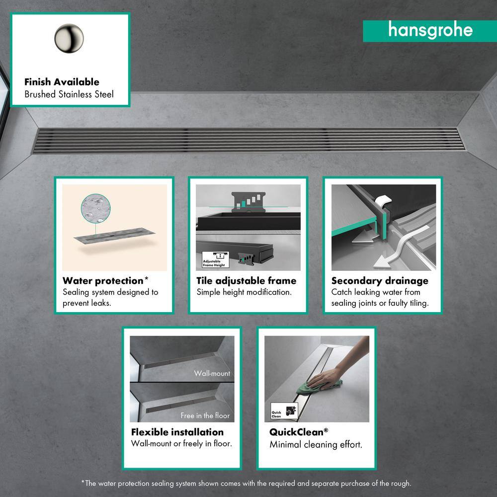 Brushed Stainless Steel Linear Shower Drain with Adjustable Frame
