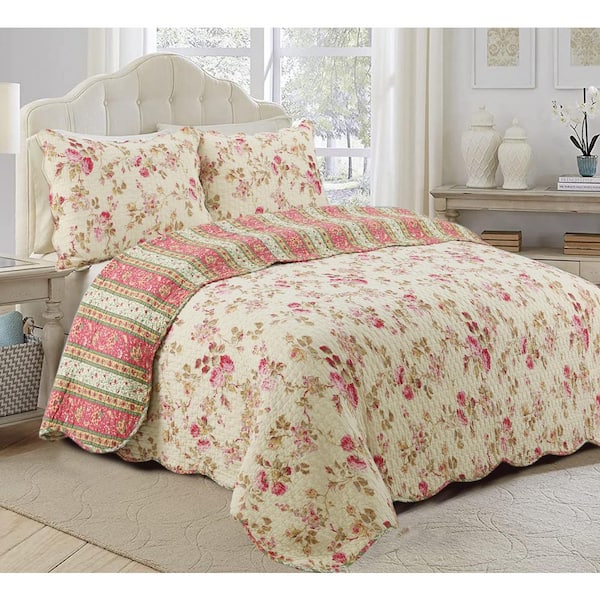 BLOOMING GARDEN Full Queen or King QUILT SET COTTON VINTAGE FLORAL PAISLEY