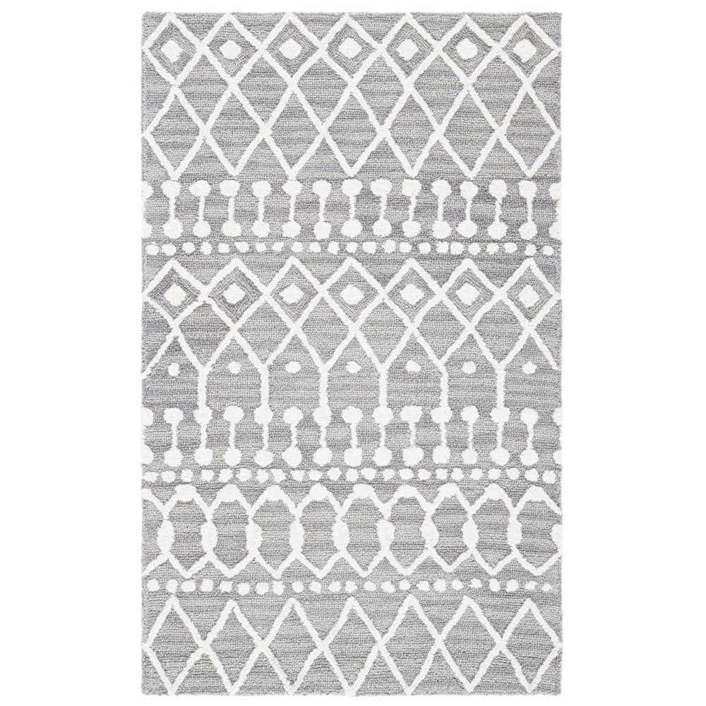 Grey Ivory Hand Tufted Wool Floral Area Rug