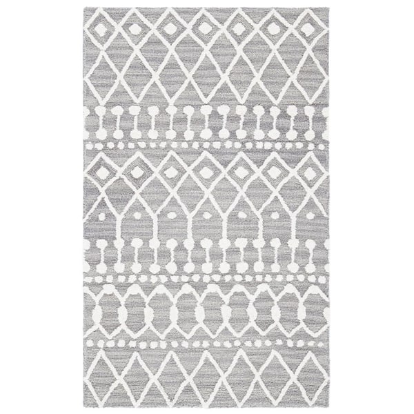 SAFAVIEH Blossom Gray/Ivory Doormat 3 ft. x 5 ft. Geometric Aztec Area Rug