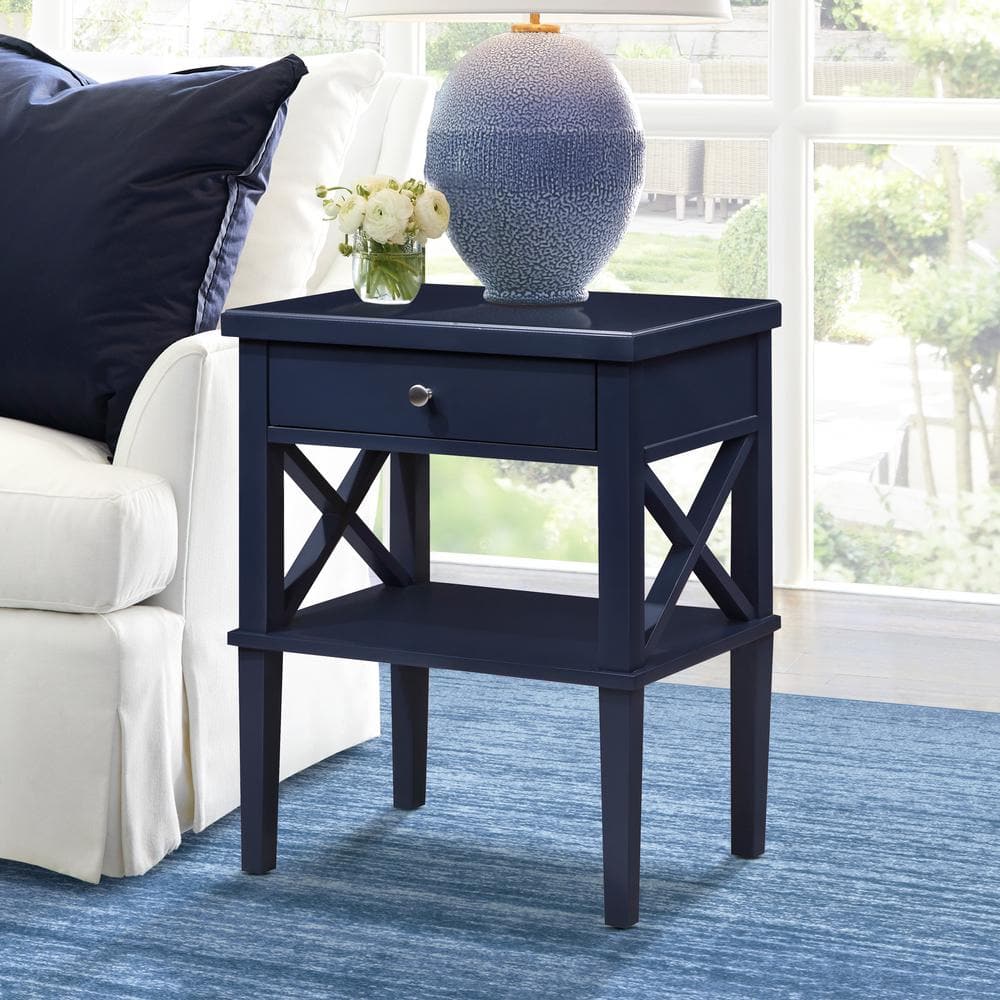 Marta 1-Drawer Midnight Blue Nightstand 28 in. Height x 22 in. Width x 16 i